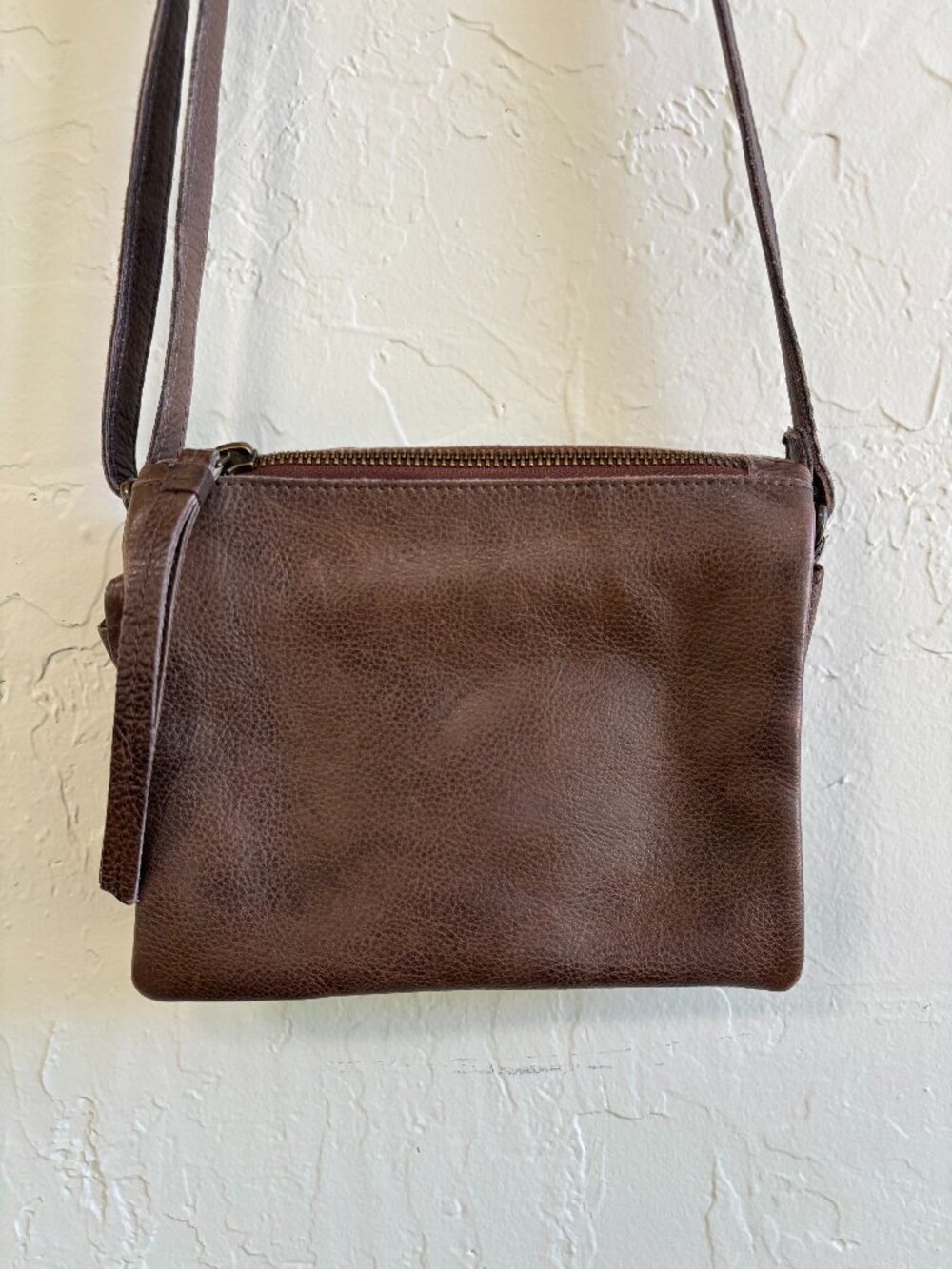 R.P.S. Rock Paper Scissors Brown Leather Small Crossbody Purse
